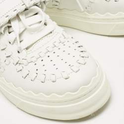 Chloé White Leather Whipstitch Trim Sneakers Size 37