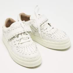 Chloé White Leather Whipstitch Trim Sneakers Size 37