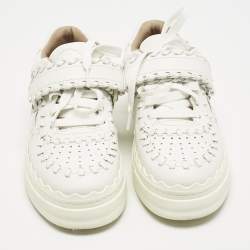 Chloé White Leather Whipstitch Trim Sneakers Size 37