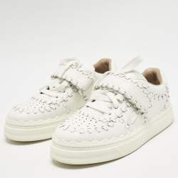 Chloé White Leather Whipstitch Trim Sneakers Size 37