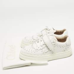 Chloé White Leather Whipstitch Trim Sneakers Size 37