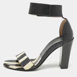 Chloe Black/BeigeSnakeskin and Leather Ankle Strap Sandals Size 36