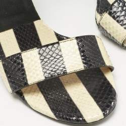 Chloe Black/BeigeSnakeskin and Leather Ankle Strap Sandals Size 36