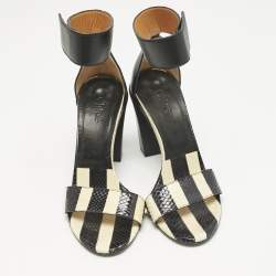 Chloe Black/BeigeSnakeskin and Leather Ankle Strap Sandals Size 36