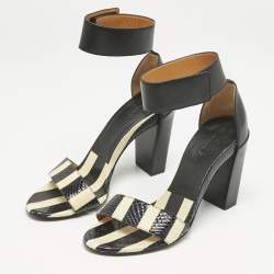 Chloe Black/BeigeSnakeskin and Leather Ankle Strap Sandals Size 36