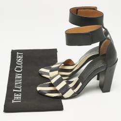 Chloe Black/BeigeSnakeskin and Leather Ankle Strap Sandals Size 36