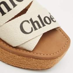 Chloe White Canvas Woody Wedge Slide Sandals Size 39