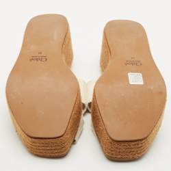 Chloe White Canvas Woody Wedge Slide Sandals Size 39