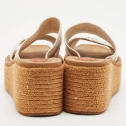 Chloe White Canvas Woody Wedge Slide Sandals Size 39