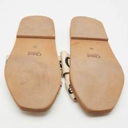 Chloe Off White Logo Print Canvas Woody Flat Slides Size 38