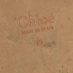 Pre Owned Chloe Beige Canvas Logo Print Woody Wedge Platform Slide Sandals Size 39