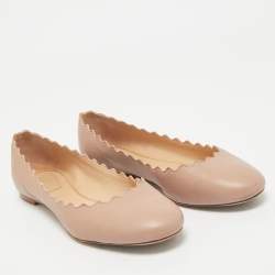 Pre Owned Chloe Dusty Pink Leather Scallop Lauren Ballet Flats Size 36.5