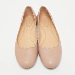 Pre Owned Chloe Dusty Pink Leather Scallop Lauren Ballet Flats Size 36.5