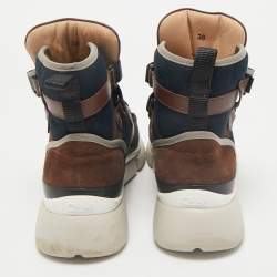 Chloe Multicolor Canvas and Suede Sonnie High Top Sneakers Size 38