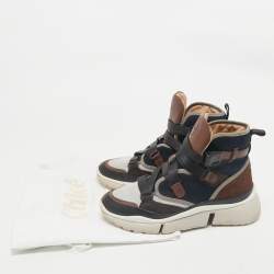 Chloe Multicolor Canvas and Suede Sonnie High Top Sneakers Size 38