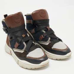 Chloe Multicolor Canvas and Suede Sonnie High Top Sneakers Size 38