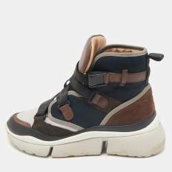 Chloe Multicolor Canvas and Suede Sonnie High Top Sneakers Size 38