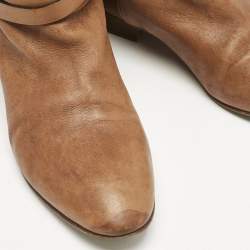 Chloe Brown Leather Strappy Buckle Knee Length Boots Size 38.5
