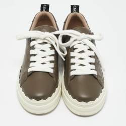 Chloe Brown Lace and Leather Lauren Sneakers Size 39