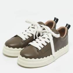 Chloe Brown Lace and Leather Lauren Sneakers Size 39