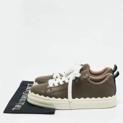 Chloe Brown Lace and Leather Lauren Sneakers Size 39
