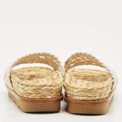 Pre Owned Chloe White Woven Crochet Wavy Flat Slides Size 37
