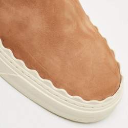 Chloe Brown Nubuck Leather Ivy Scallop Slip On Sneakers Size 40