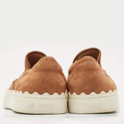 Chloe Brown Nubuck Leather Ivy Scallop Slip On Sneakers Size 40