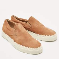 Chloe Brown Nubuck Leather Ivy Scallop Slip On Sneakers Size 40