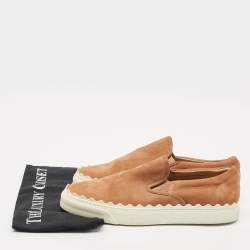 Chloe Brown Nubuck Leather Ivy Scallop Slip On Sneakers Size 40