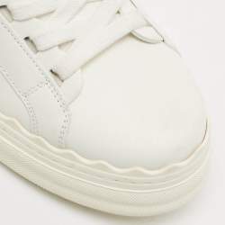 Chloe White Leather Lauren Lace Up Low Top Sneakers Size 39
