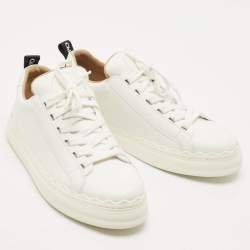 Chloe White Leather Lauren Lace Up Low Top Sneakers Size 39