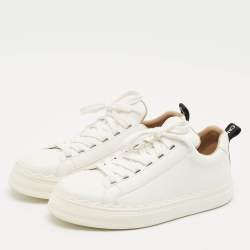 Chloe White Leather Lauren Lace Up Low Top Sneakers Size 39