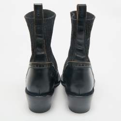 Chloe Black Leather and Fabric  Ankle Boots Size 38