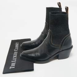 Chloe Black Leather and Fabric  Ankle Boots Size 38