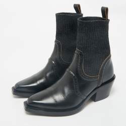 Chloe Black Leather and Fabric  Ankle Boots Size 38
