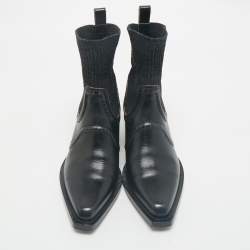 Chloe Black Leather and Fabric  Ankle Boots Size 38