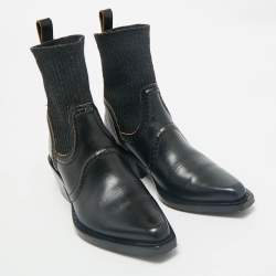 Chloe Black Leather and Fabric  Ankle Boots Size 38