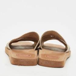 Chloe Beige Canvas Logo Ribbon Woody Flat Slide Sandals Size 37