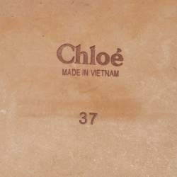 Chloe Beige Canvas Logo Ribbon Woody Flat Slide Sandals Size 37