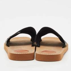 Chloe Black Canvas Logo Ribbon Woody Flat Slide Sandals Size 39