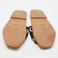 Chloe Black Canvas Logo Ribbon Woody Flat Slide Sandals Size 39
