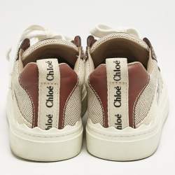 Chloe Beige/Brown Canvas and Leather Lauren Sneakers Size 37