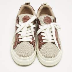 Chloe Beige/Brown Canvas and Leather Lauren Sneakers Size 37