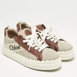 Chloe Beige/Brown Canvas and Leather Lauren Sneakers Size 37