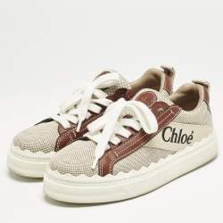 Chloe Beige/Brown Canvas and Leather Lauren Sneakers Size 37