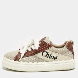 Chloe Beige/Brown Canvas and Leather Lauren Sneakers Size 37