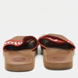 Chloe Burgundy Logo Print Canvas Woody Flat Slides Size 39