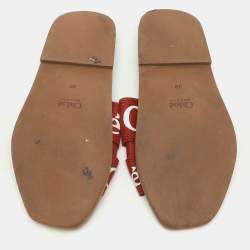 Chloe Burgundy Logo Print Canvas Woody Flat Slides Size 39