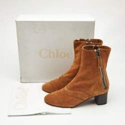 Chloe Brown Suede Lexie Ankle Boots Size 37.5